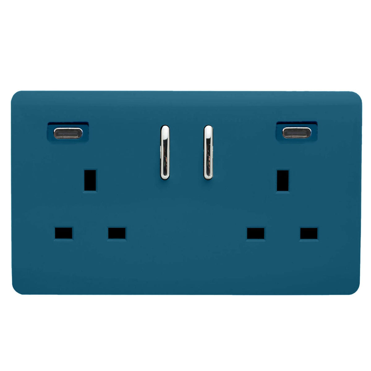 Trendi Switch 2 Gang USB 45W Type C USB Plug Socket in Ocean Blue