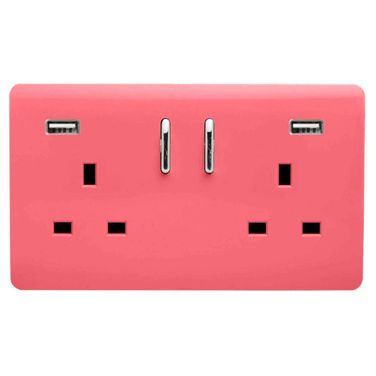 Trendi Switch 2 Gang USB 3100mA Plug Socketin Strawberry Red