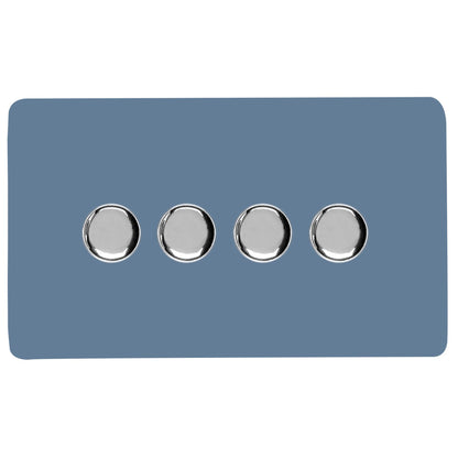 Trendi 4 Gang 2 Way 240V 100w LED Dimmer Screwless Raised Front Plate Plastic Artistic Modern Glossy 10 Amp Chrome Single Electrical Wall Light Switch in Sky - ART-4LDMSK