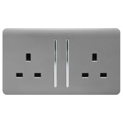 Trendi Switch 2 Gang Long Switched Plug Socket in Light Grey