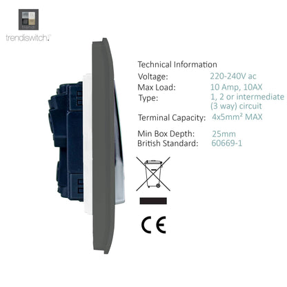 Trendi Switch 4 Gang Light Switch (1x 1 or 2 Way & 3 x Intermediate)in Charcoal Grey