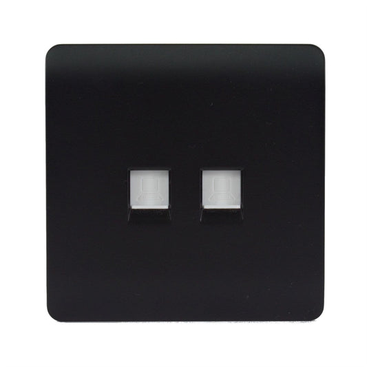 Trendi Switch 2 Gang RJ45 Cat 5e PC Ethernet Socketin Matt Black