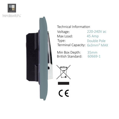Trendi Switch 1 Gang 45 Amp Cooker Switch with Neon in Cool Grey