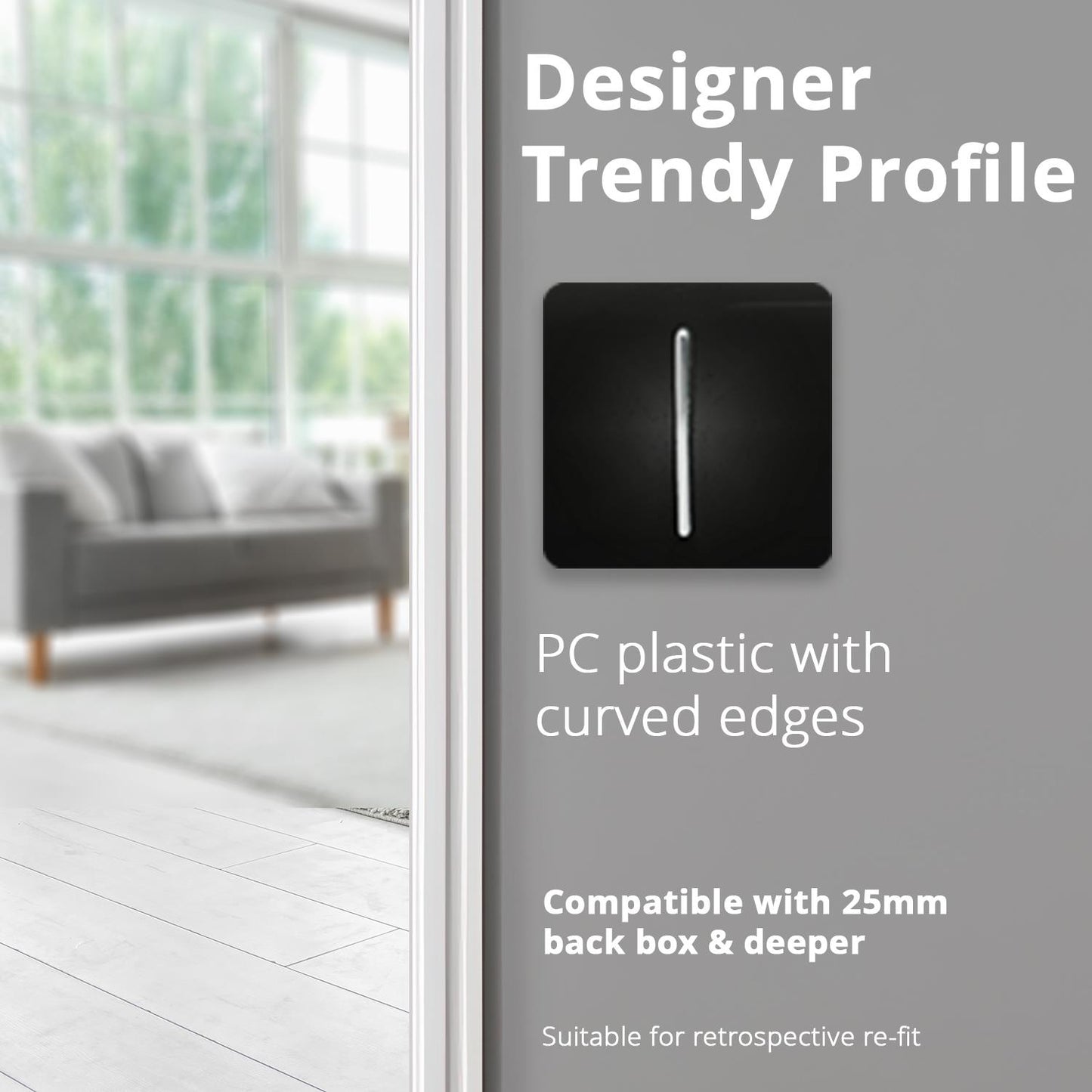Trendi Switch 1 Gang 1 or 2 way Rocker Light Switchin Piano Black