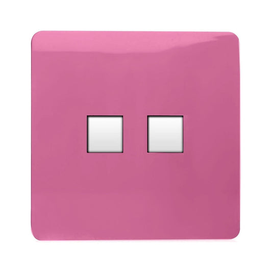 Trendi Switch 2 Gang RJ45 Cat 6 Modern Designer PC Ethernet Socketin Candy Pink