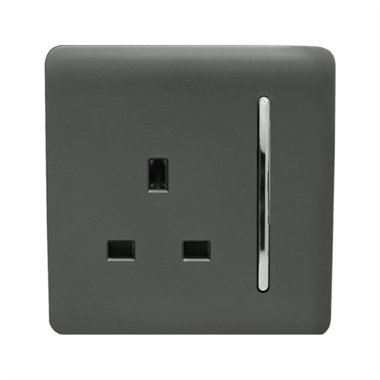 Trendi Switch 1 Gang 13 Amp Switched Plug Socketin Charcoal Grey