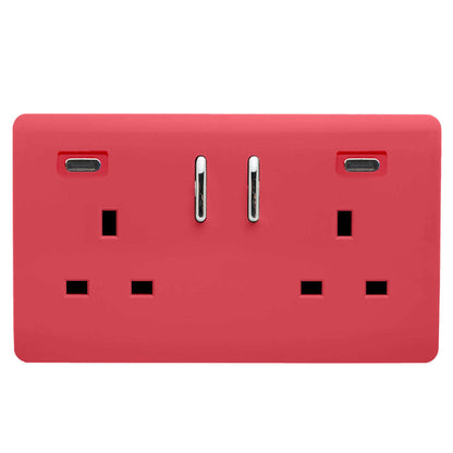 Trendi Switch 2 Gang USB 24W Type C USB Plug Socket in Strawberry