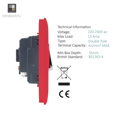 Trendi Switch 13 Amp Fused Spur with Flex Outlet in Strawberry Red