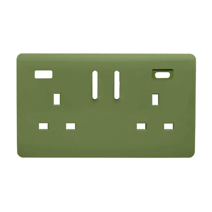 Trendi Switch 2 Gang Type A&C USB Spare Faceplate For Modern Designer Plug Socket in Moss Green