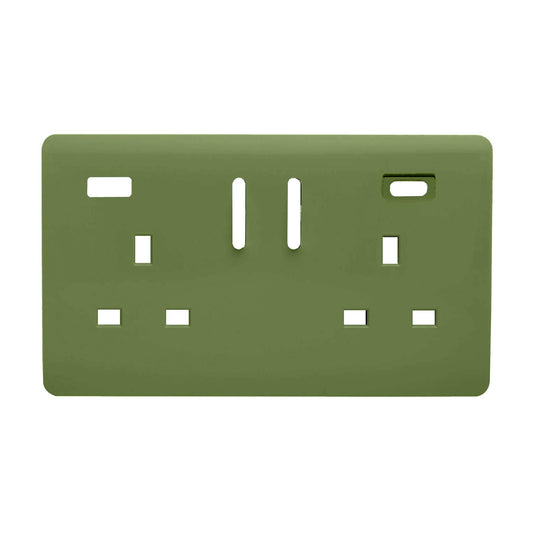 Trendi Switch 2 Gang Type A&C USB Spare Faceplate For Modern Designer Plug Socket in Moss Green