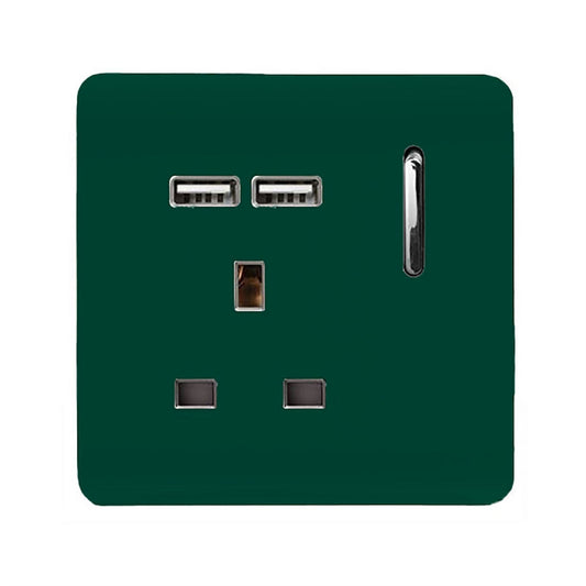 Trendi Switch 1 Gang USB 2100mA Plug Socketin Dark Forest Green