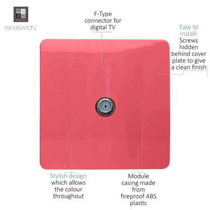 Trendi Switch 1 Gang Male F-Type Satellite Television Socket in Strawberry Red