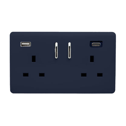 Trendi Switch 2 Gang USB 3100mA Type A & C USB Plug Socket in Navy Blue