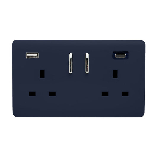 Trendi Switch 2 Gang USB 3100mA Type A & C USB Plug Socketin Navy Blue