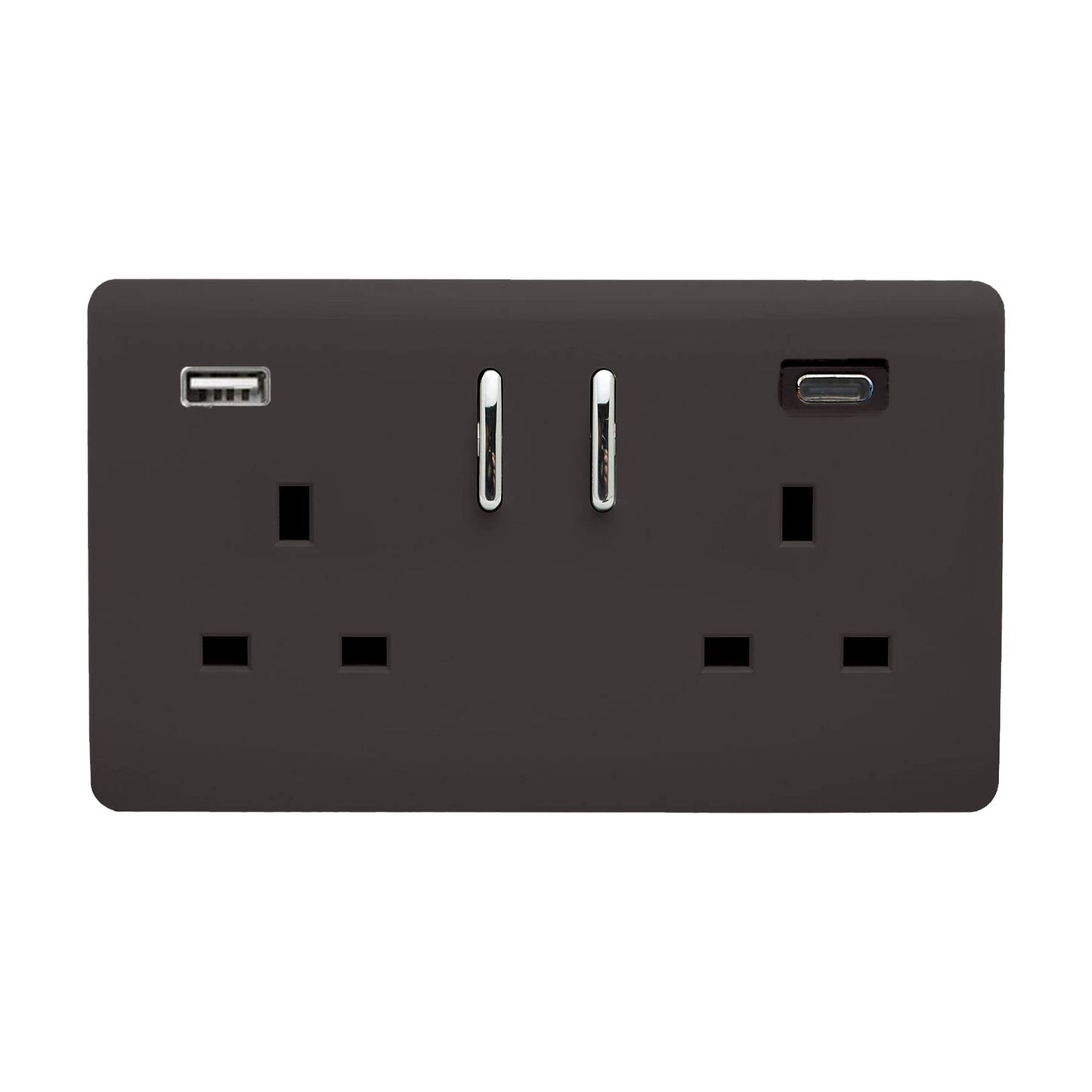 Trendi Switch 2 Gang USB 65W Type A & C USB Plug Socket in Dark Brown