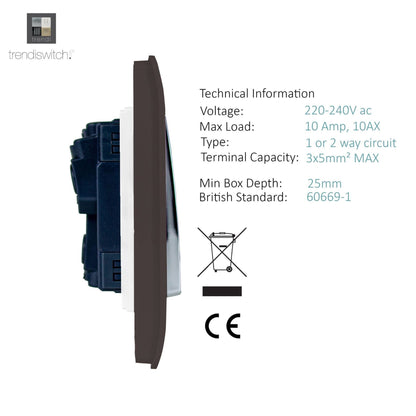 Trendi Switch 8 Gang 1 or 2 Way Light Switch in Dark Mocha Brown