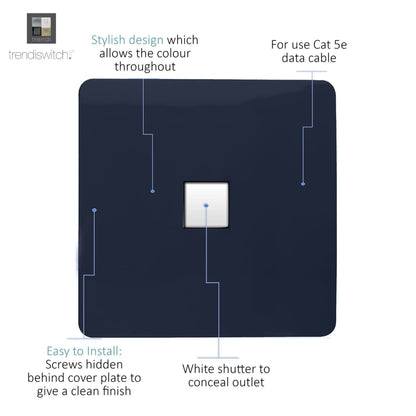 Trendi Switch 1 Gang RJ45 Cat 5e PC Ethernet Socket in Navy Blue