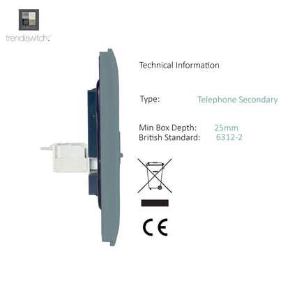 Trendi Switch 2 Gang Cat 3 Telephone Slave Socket in Cool Grey