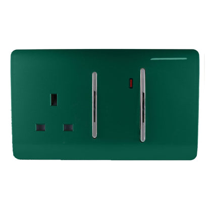 Trendi Switch 45 Amp Cooker Switch & 13 Amp Plug Socket with Neon in Dark Forest Green