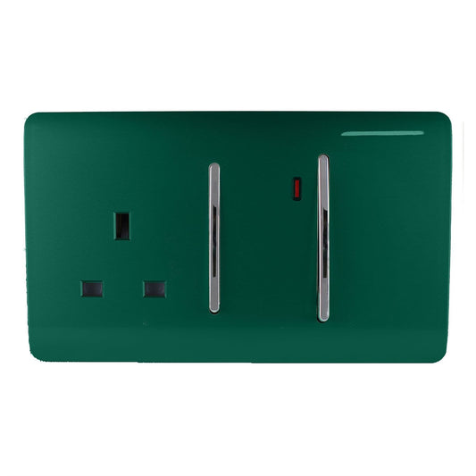Trendi Switch 45 Amp Cooker Switch & 13 Amp Plug Socket with Neonin Dark Forest Green