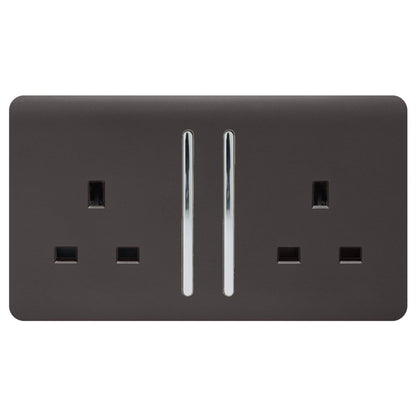 Trendi Switch 2 Gang Long Switched Plug Socket in Dark Mocha Brown
