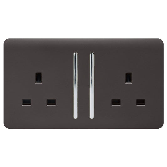 Trendi Switch 2 Gang Long Switched Plug Socketin Dark Mocha Brown