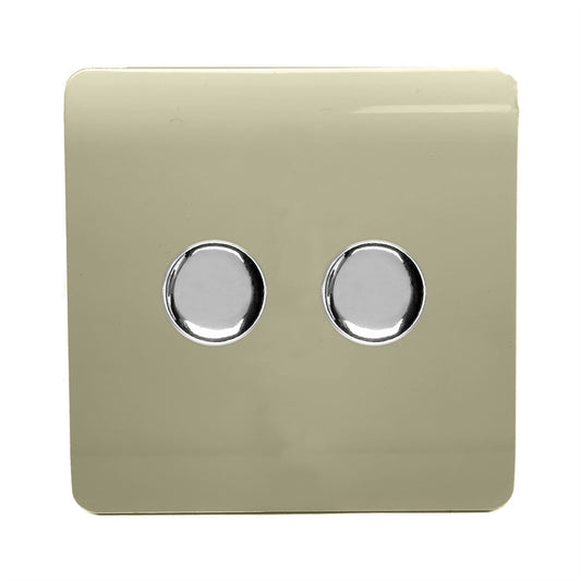 Trendi Switch 2 Gang 1 or 2 way 150w Rotary LED Dimmer Light Switchin Champagne Gold