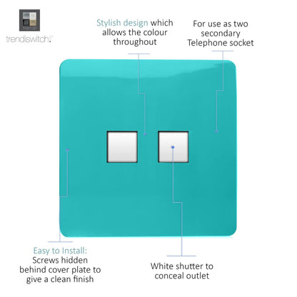 Trendi Switch 2 Gang Cat 3 Telephone Slave Socket in Bright Teal