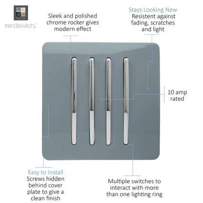 Trendi Switch 4 Gang 1 or 2 way Rocker Light Switch in Cool Grey