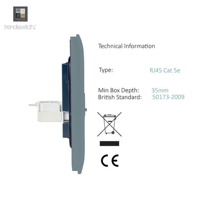 Trendi Switch 2 Gang RJ45 Cat 5e PC Ethernet Socket in Cool Grey