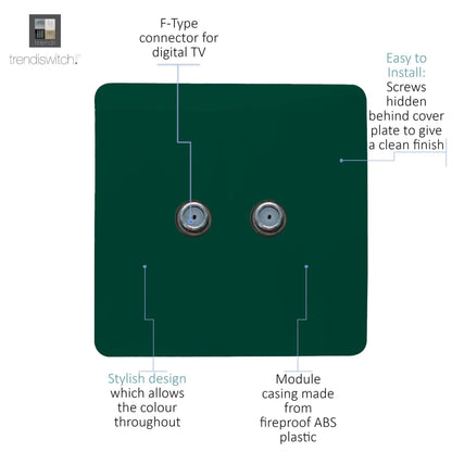 Trendi Switch 2 Gang Male F-Type Satellite Television Socket in Dark Forest Green