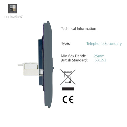 Trendi Switch 2 Gang Cat 3 Telephone Slave Socket in Warm Grey