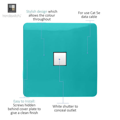 Trendi Switch 1 Gang RJ45 Cat 5e PC Ethernet Socket in Bright Teal