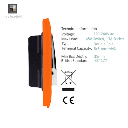 Trendi Switch 45 Amp Cooker Switch & 13 Amp Plug Socket with Neon in Sunset Orange