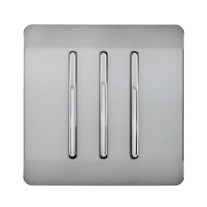 Trendi Switch 3 Gang 1 or 2 way Rocker Light Switch in Brushed Steel