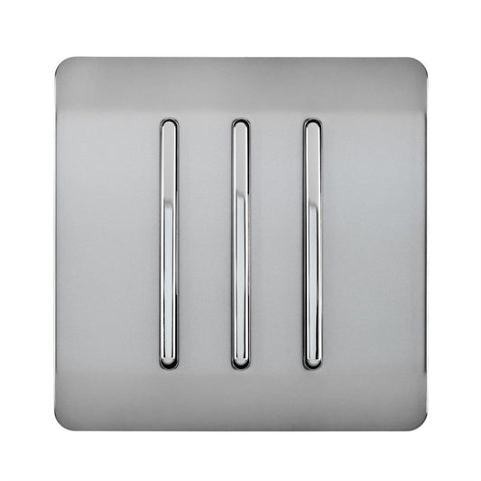 Trendi Switch 3 Gang 1 or 2 way Rocker Light Switchin Brushed Steel