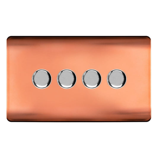 Trendi Switch 4 Gang 1 or 2 way 150w Rotary LED Dimmer Light Switchin Copper