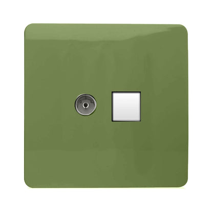 Trendi Switch 2 Gang Female TV Co-Axial & RJ45 Cat 5e PC Ethernet Sockets in Moss Green