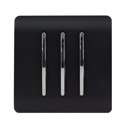 Trendi Switch 3 Gang 1 or 2 way Rocker Light Switchin Matt Black