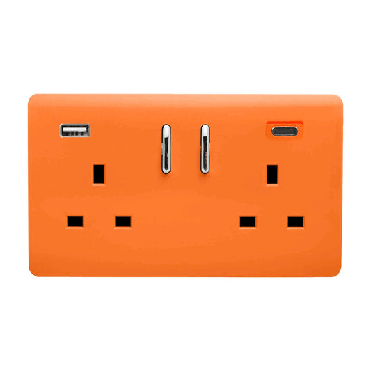 Trendi Switch 2 Gang USB 45W Type A & C USB Plug Socket in Sunset Orange