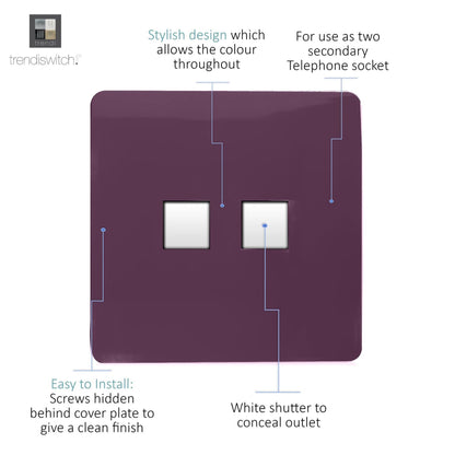 Trendi Switch 2 Gang Cat 3 Telephone Slave Socket in Plum Purple