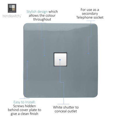 Trendi Switch 1 Gang Cat 3 Telephone Slave Socket in Cool Grey