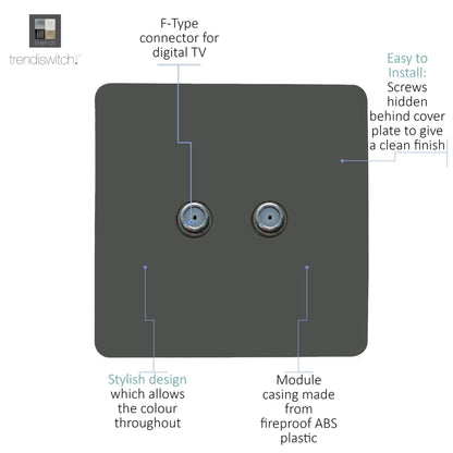 Trendi Switch 2 Gang Male F-Type Satellite Television Socket in Charcoal Grey