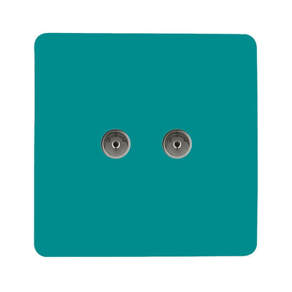 Trendi Switch 2 Gang Female Co-Axial Television Socket in Bright Teal