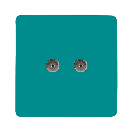 Trendi Switch 2 Gang Female Co-Axial Television Socketin Bright Teal