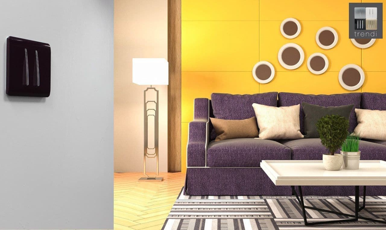 Trendi Switch 2 Gang Rocker Light Switch (1x 1 or 2 way & 1x Intermediate)in Plum Purple