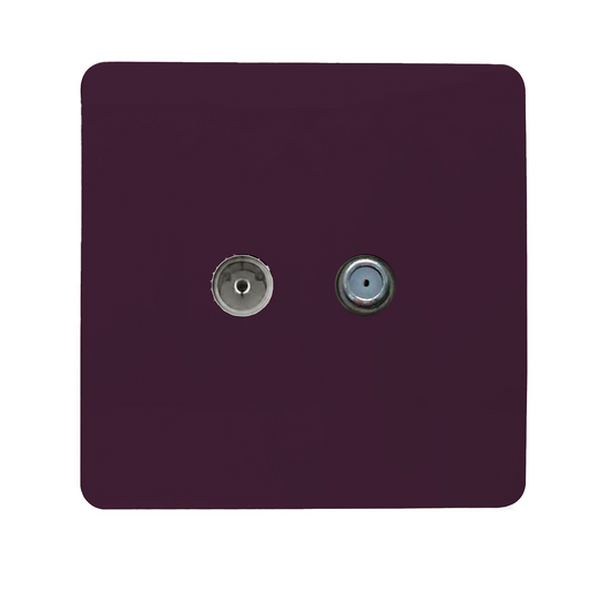 Trendi Switch TV Co-Axial & F-Type Satellite Socket in Plum Purple