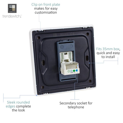 Trendi Switch 1 Gang Cat 3 Telephone Slave Socket in Platinum Silver