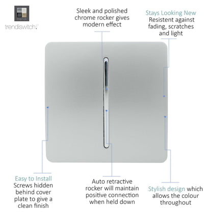Trendi Switch 1 Gang Retractive Home Automation Switch in Platinum Silver