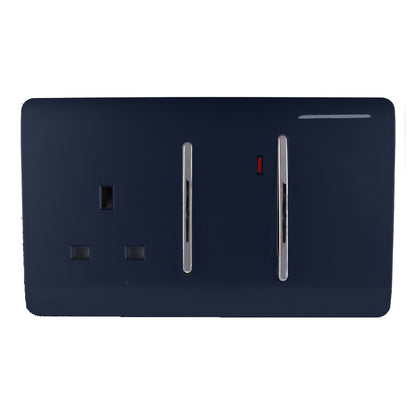 Trendi Switch 45 Amp Cooker Switch & 13 Amp Plug Socket with Neon in Navy Blue